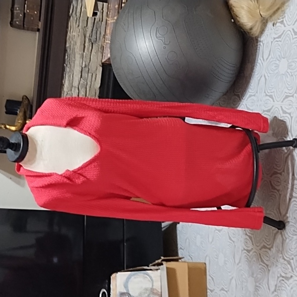 Woman Blouse Sz Large pullover Stretchy Material Coral Tones Long Sleeve CHERYL
